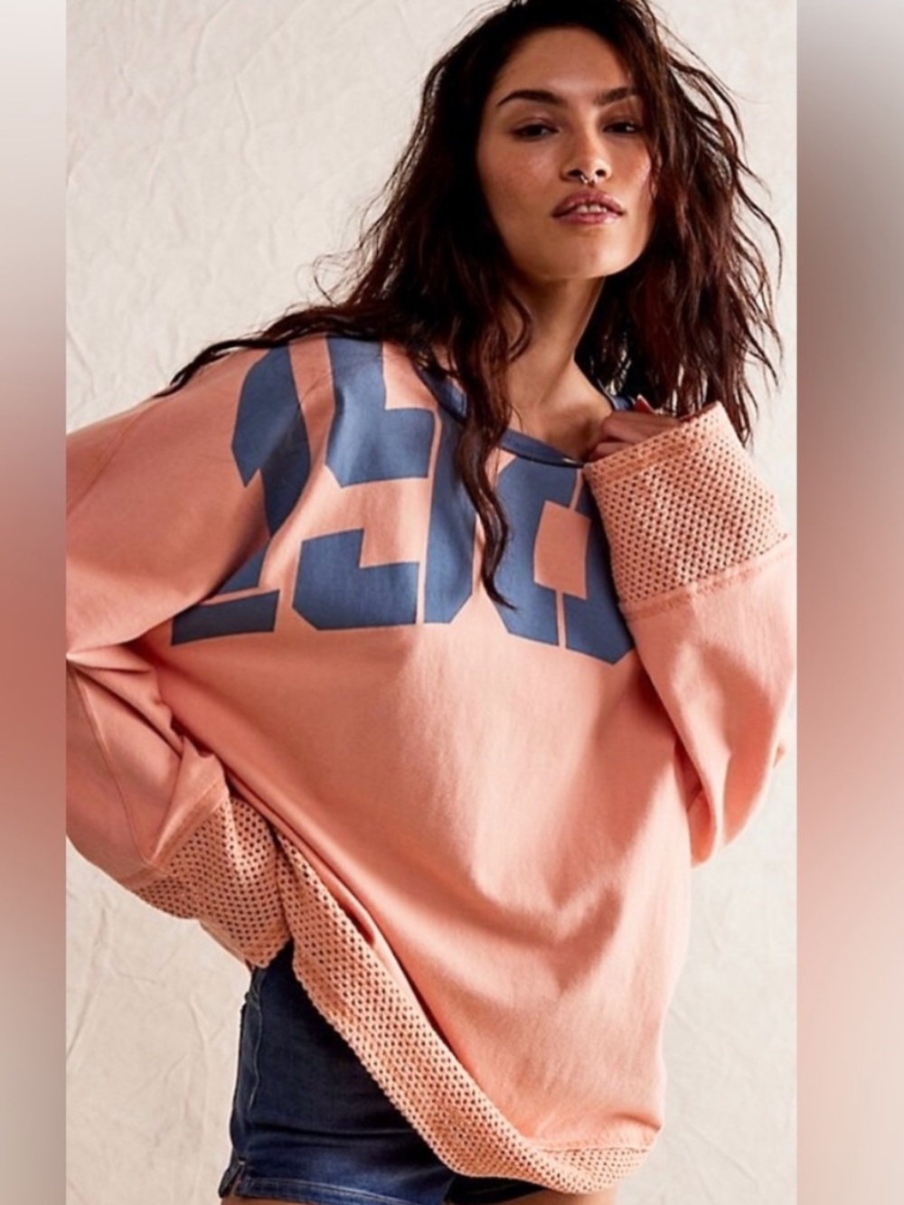 FREE PEOPLE COURTSIDE 1985 OVERSIZED TUNIC TEE XS